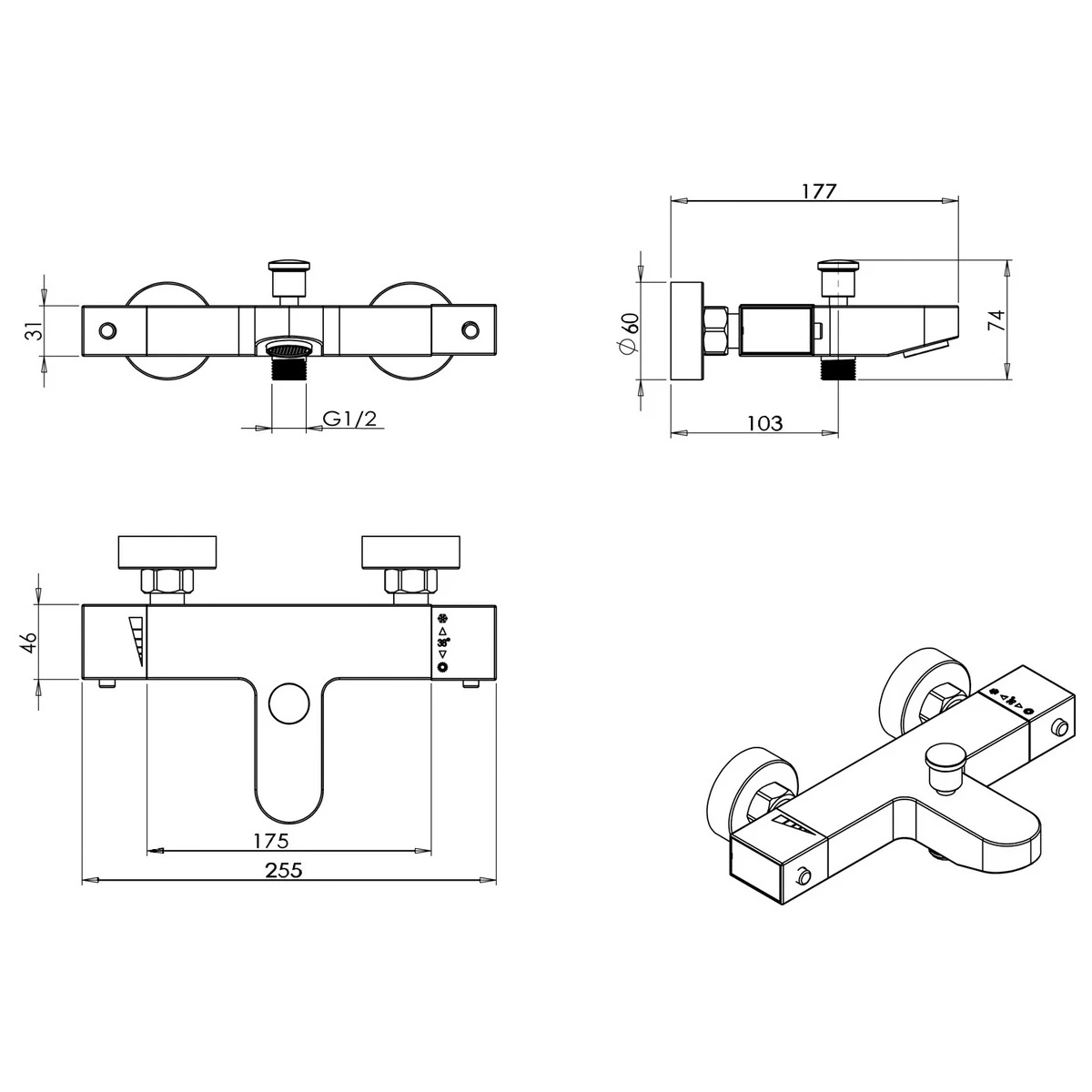 Premier® Premier Square Thermostatic Bath Shower Mixer - Image 2