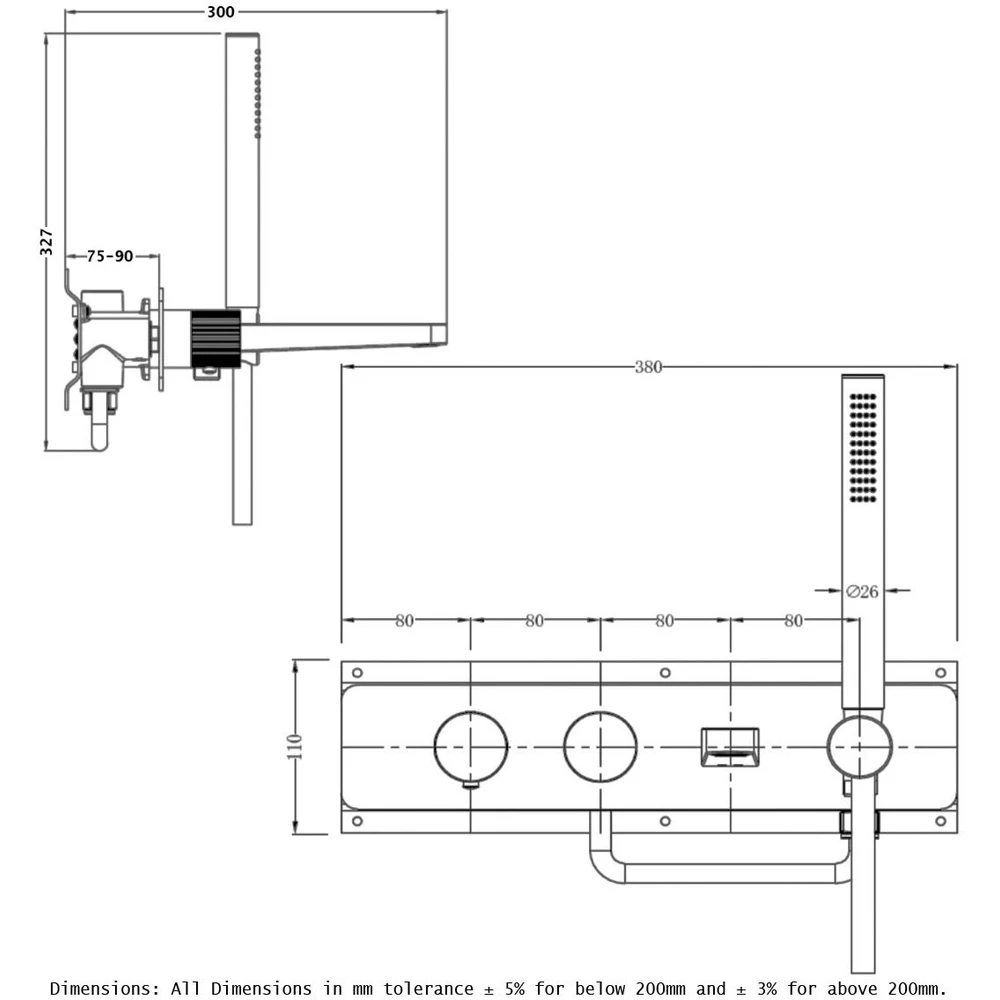 RAK Amalfi Horizontal Valve with Handset & Bath Spout Chrome RAK CERAMICS RAK Amalfi Horizontal Valve With Handset & Bath Spout Chrome -Burlington shop rak rakama3306c 2