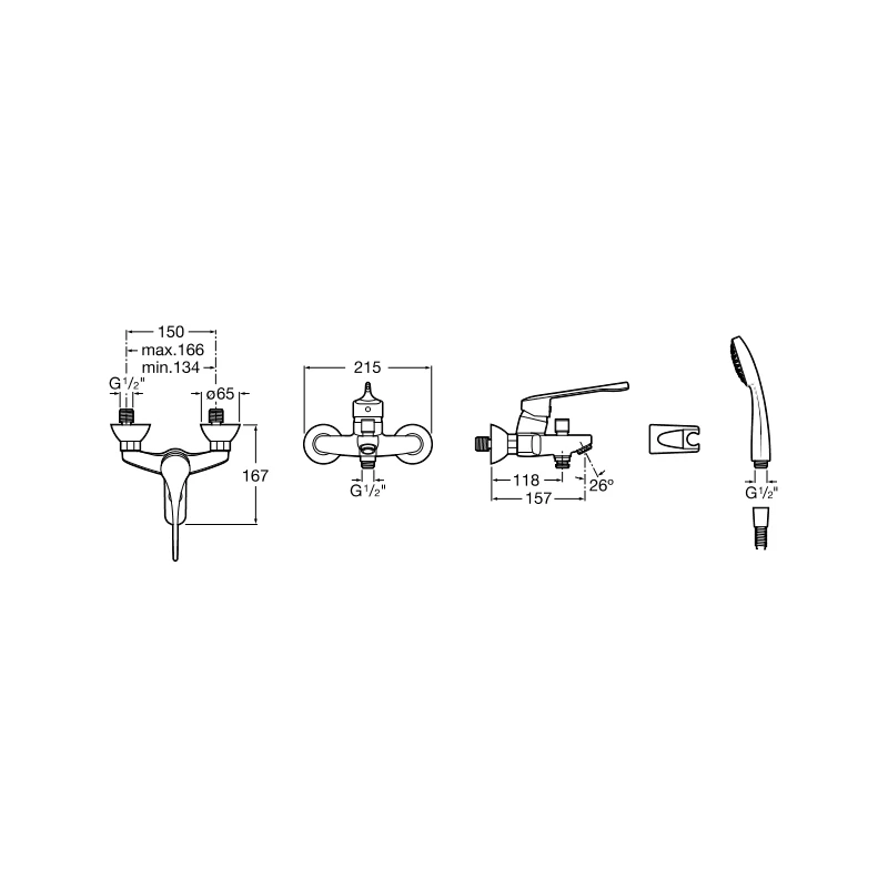 Roca Victoria Pro Wall Mounted Bath Shower Mixer - Image 2