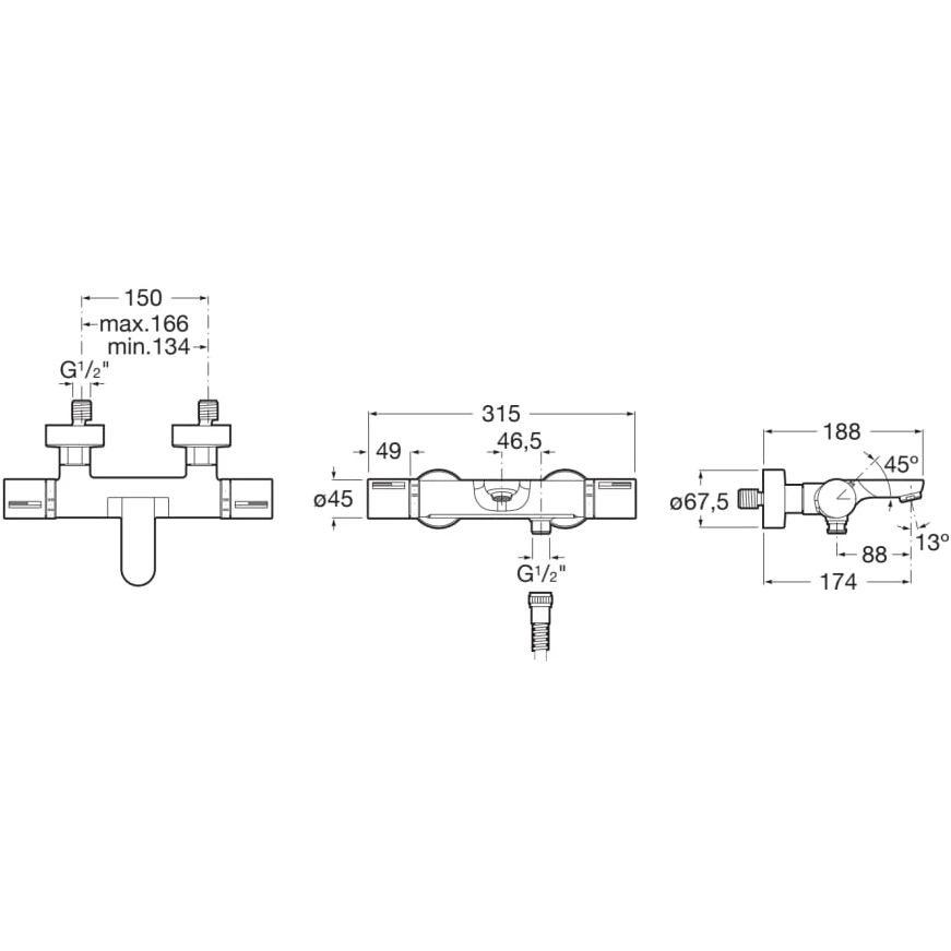 Roca T 1000 Thermostatic Wall Bath Shower Mixer Titanium Black - Image 2