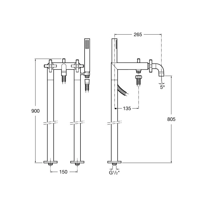 Roca Loft Floor Standing Column Bath Shower Mixer With Handset - Image 2