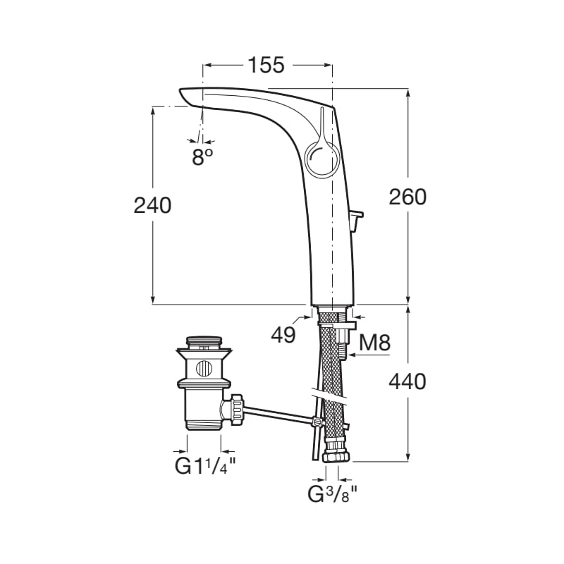 Roca Insignia Single Lever Extended Height Basin Mixer With Pop Up Waste - Image 2