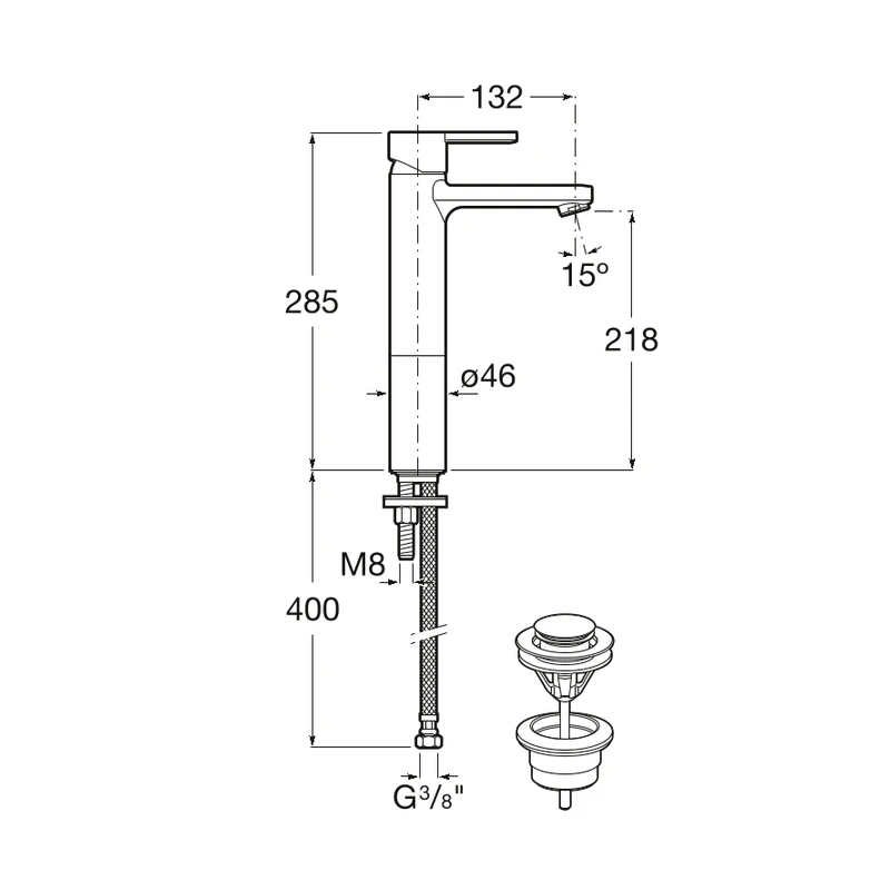 Roca Naia Smooth Body High-Neck Basin Mixer With Waste - Image 2